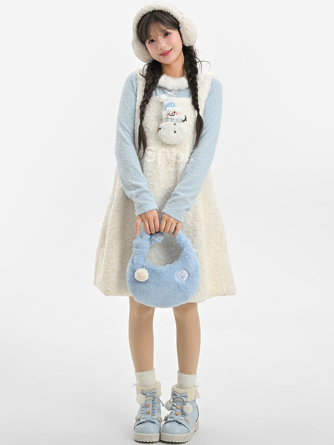 Süßes, mit Schneemann verziertes weißes Plüsch-Overallkleid