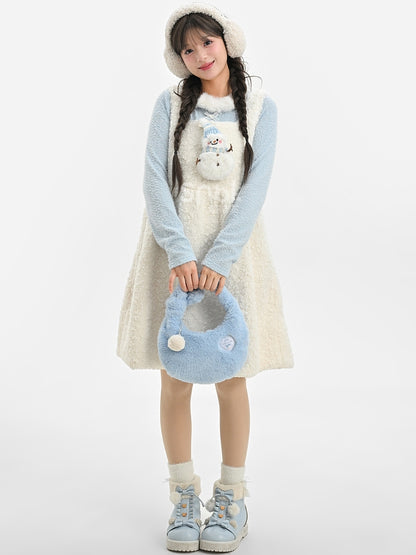 Süßes, mit Schneemann verziertes weißes Plüsch-Overallkleid