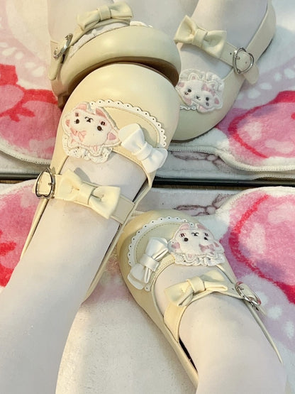 Toe Round Patches Flat with Sheep Yellow Janes Lolita Lace-trimmed Sweet Creamy Mary