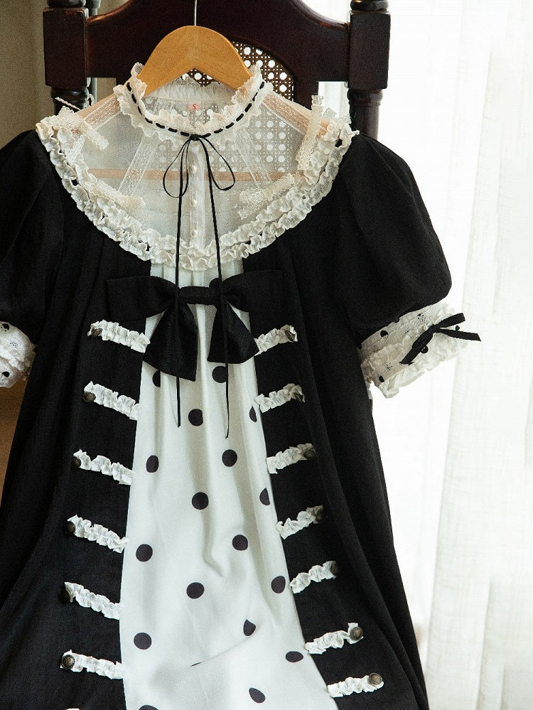 Vintage Gothic Puff Sleeve Lolita Doll Dress with Polka Dot and Lace - Charing Cross