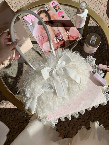 Elegant White Fluffy Bowknot Shoulder Bag - Lalacita