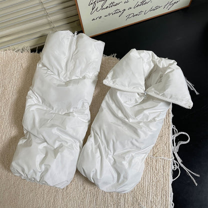 Turn-Down Leg Zipper-Designed Warmers White/Gray/Black Collar Puffer Large