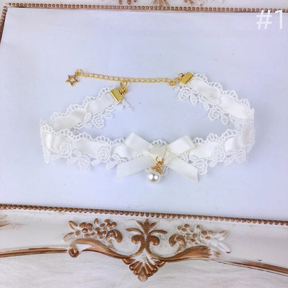 Color Bow Necklace Lace Choker Options) (Multiple