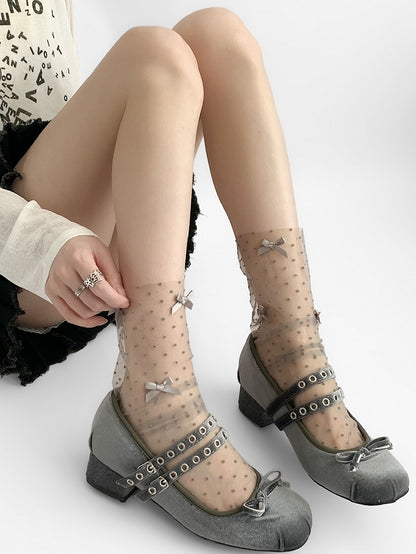 Weiß/Schwarz/Braun/Grau/Lila/Grün Details Socken Muster Bowknot Polka-dot Kalb