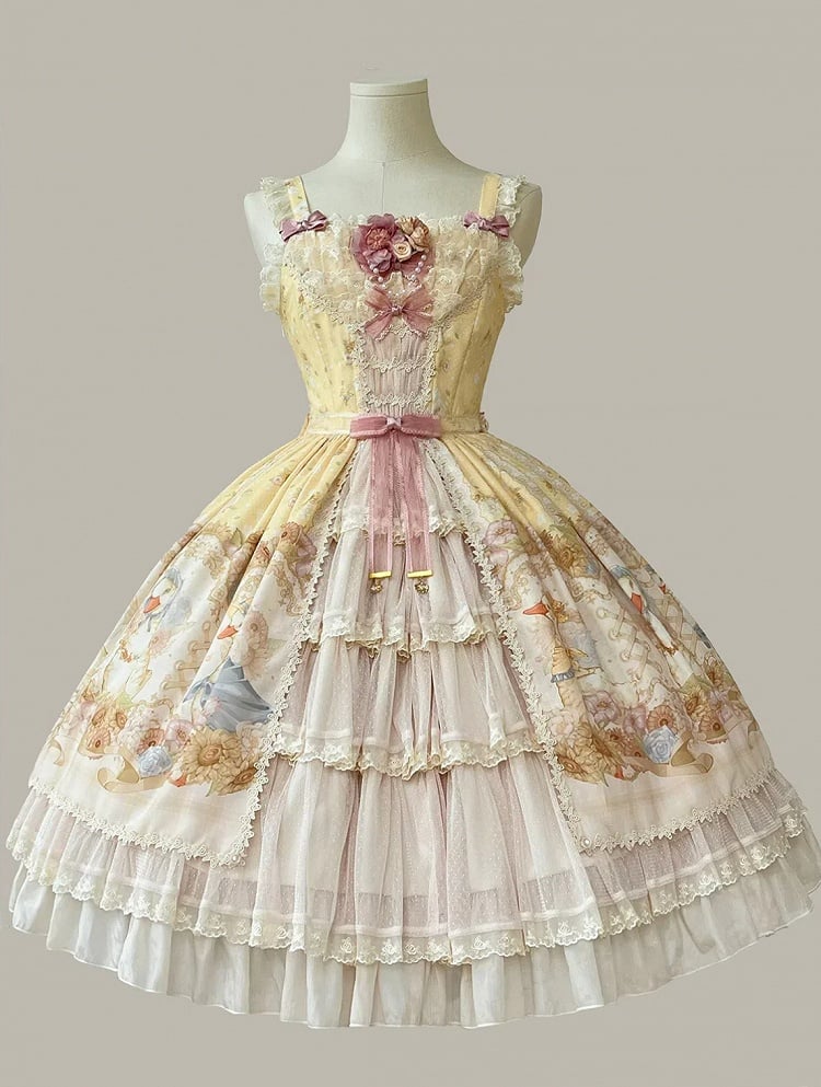 and Yellow Farm Print Sunflowers Jumper Sweet Skirt Lolita Ducks