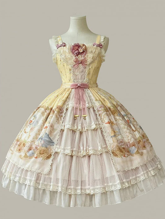 and Yellow Farm Print Sunflowers Jumper Sweet Skirt Lolita Ducks