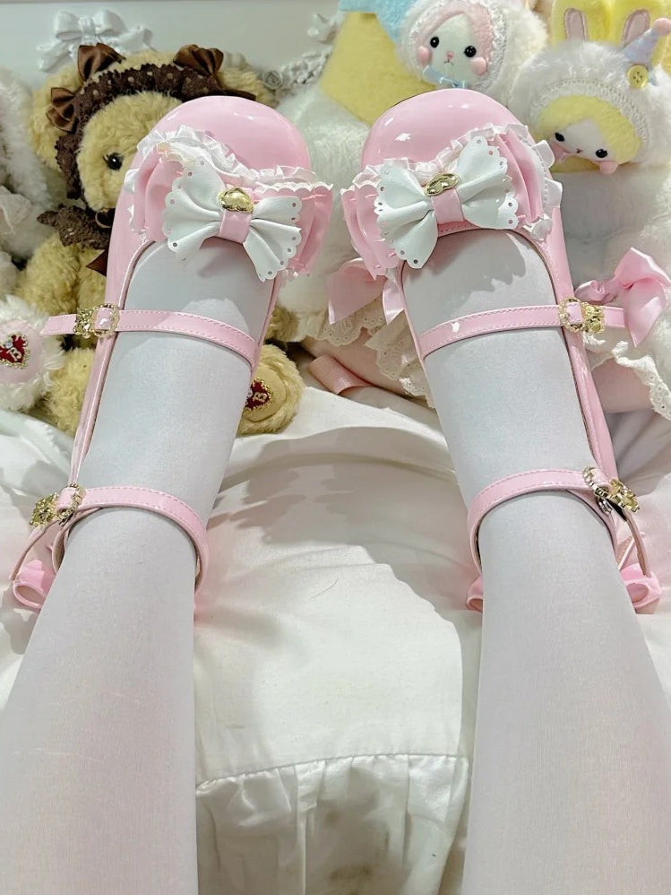Janes with Mary Bear-shaped Pink Heel Sweet Teddy Layered Bear at Lolita Decor - Bows Top Buckle
