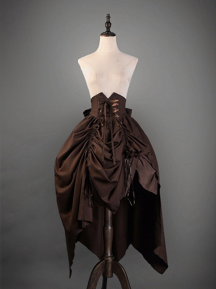 ブラウンコルセットベルトハイウエストスチームパンクロリータドローストリングスカート