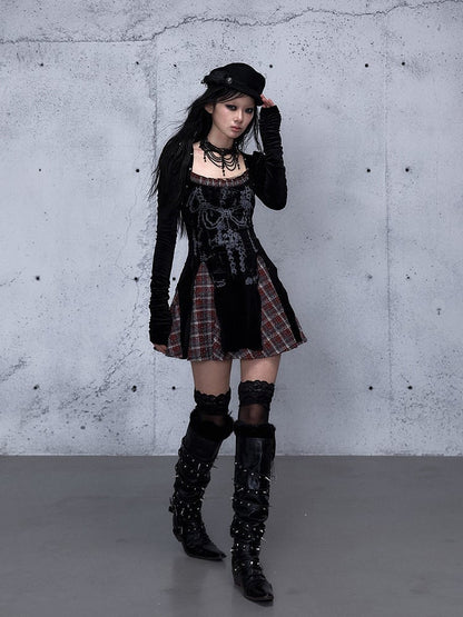 Punk Square and with Dress Studded Neckline Accents Vintage Red Black