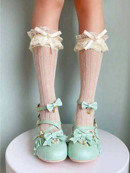 Chaussettes Lolita en dentelle à volants avec nœuds 3 couleurs