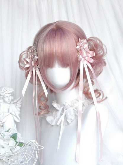 Pink 22cm Curly Bob Wig with Full Bangs - Sinwavy