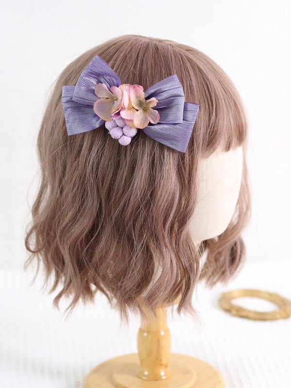 Floral With Grape Cute Hairclip Decorations Bowknot Lolita Purple And