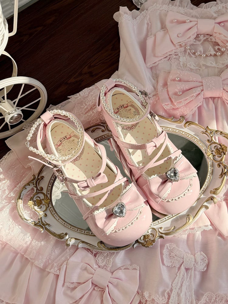 Lolita Hem Details Mary Scalloped Pink Sweet with Bow Shoes Jane
