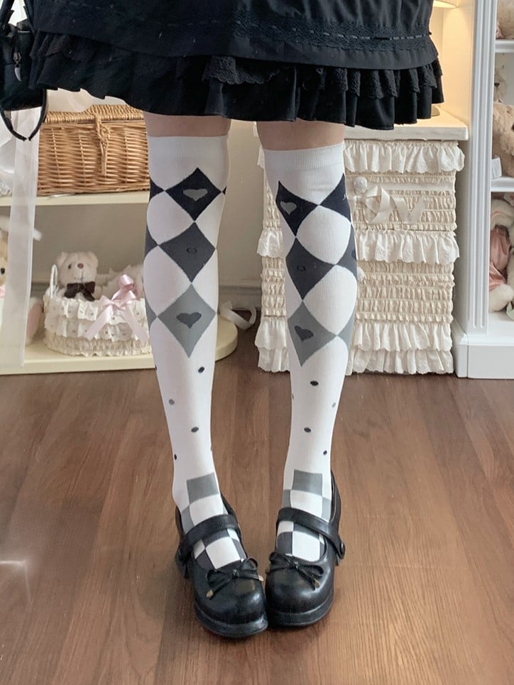 Pastel Goth Muster Overknee Diamond Schwarz/Weiß Strümpfe Lolita