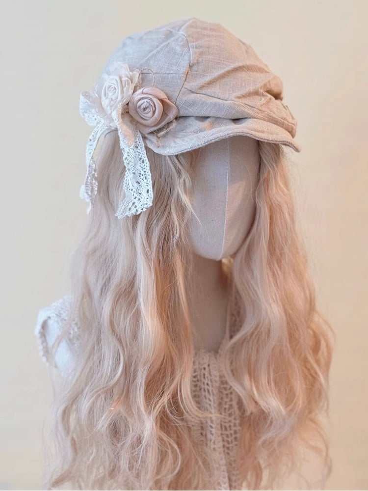 Fabric Bow and Newsboy Hat Decorated Wasteland Lace Flower