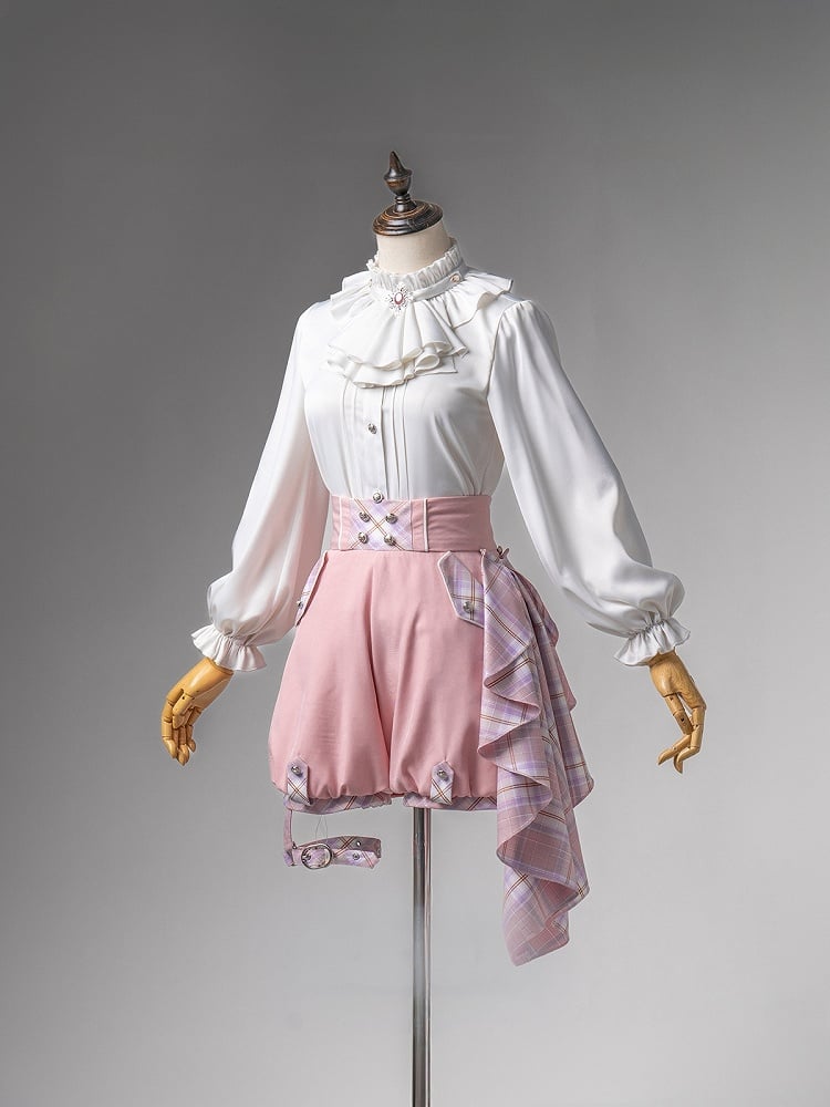 - White + Lolita Shorts and Pink Outfit Shirt Cape High Ouji Prince Waist