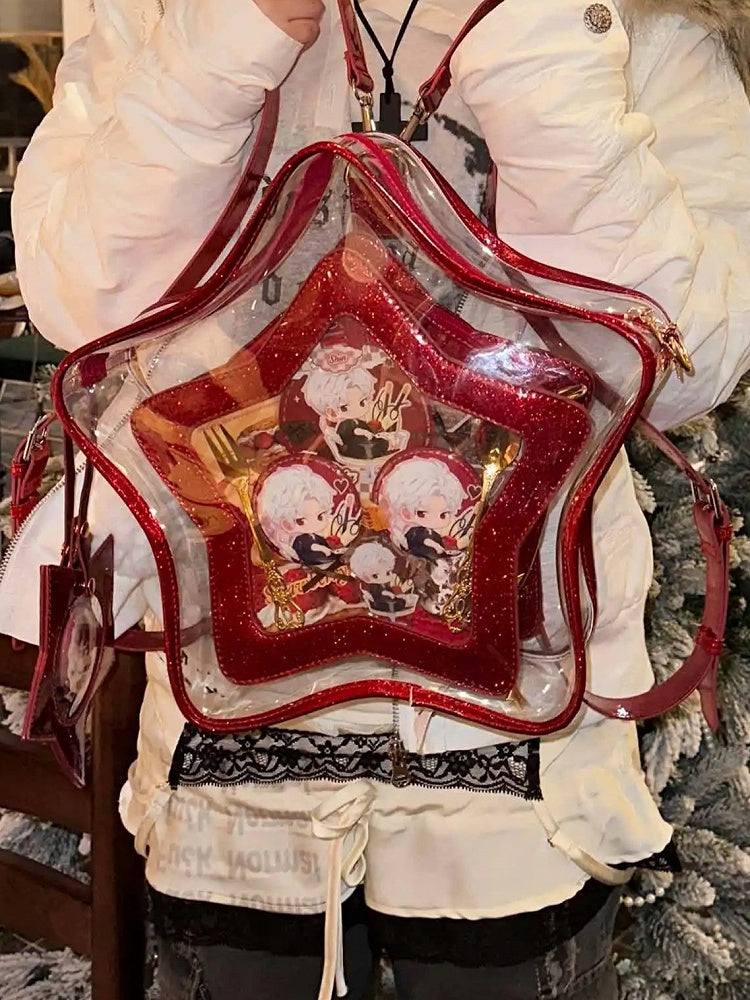 Star-shaped Ita Bag PU Red Badge Set Detachable with Charm