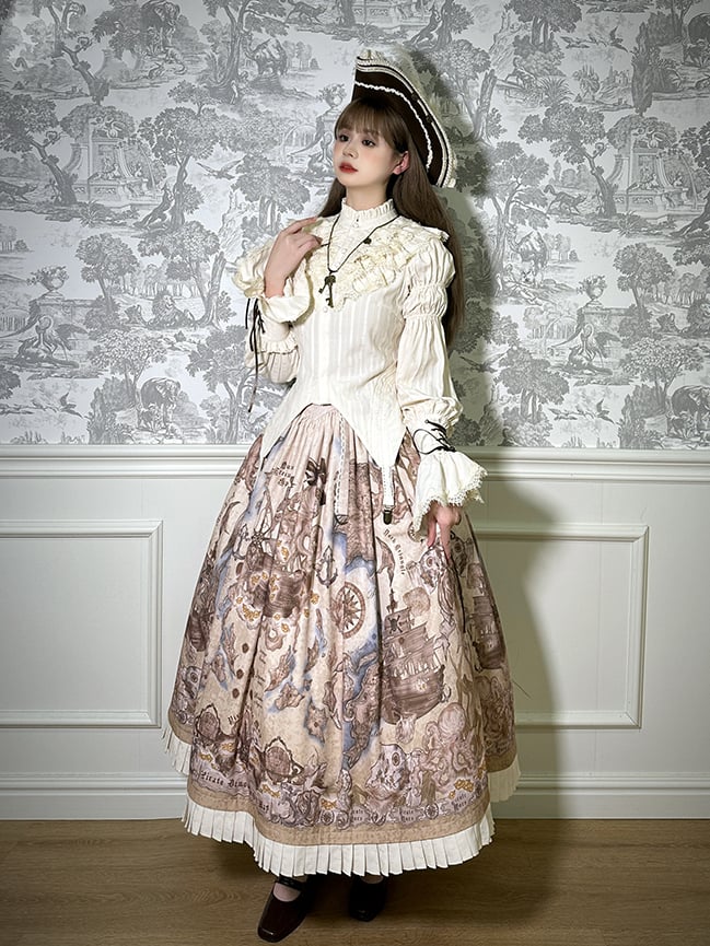 Beige Sleeves Ruffle Blouse Neckline Leg-of-Mutton