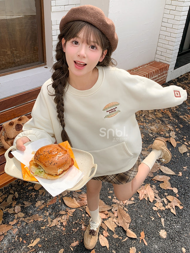 Süße Capybara Burger Applikation Beige Dickes Sweatshirt