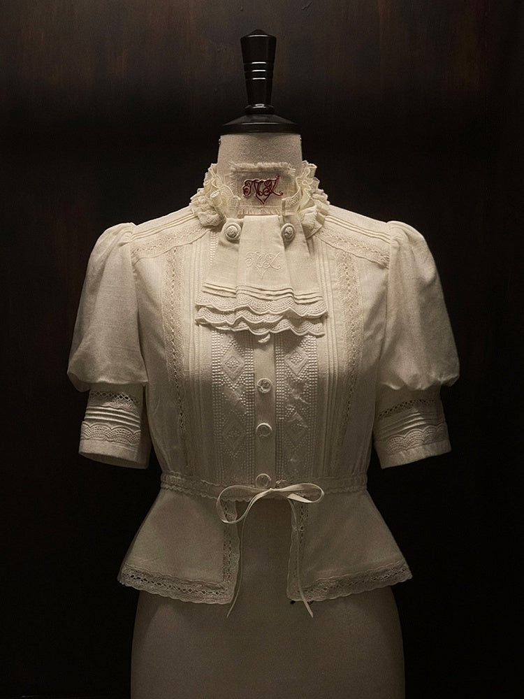 with Ruffle Beige Hem Neckline Open Lolita Blouse