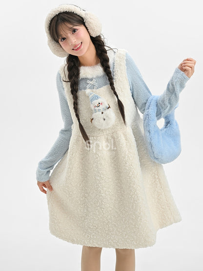 Süßes, mit Schneemann verziertes weißes Plüsch-Overallkleid