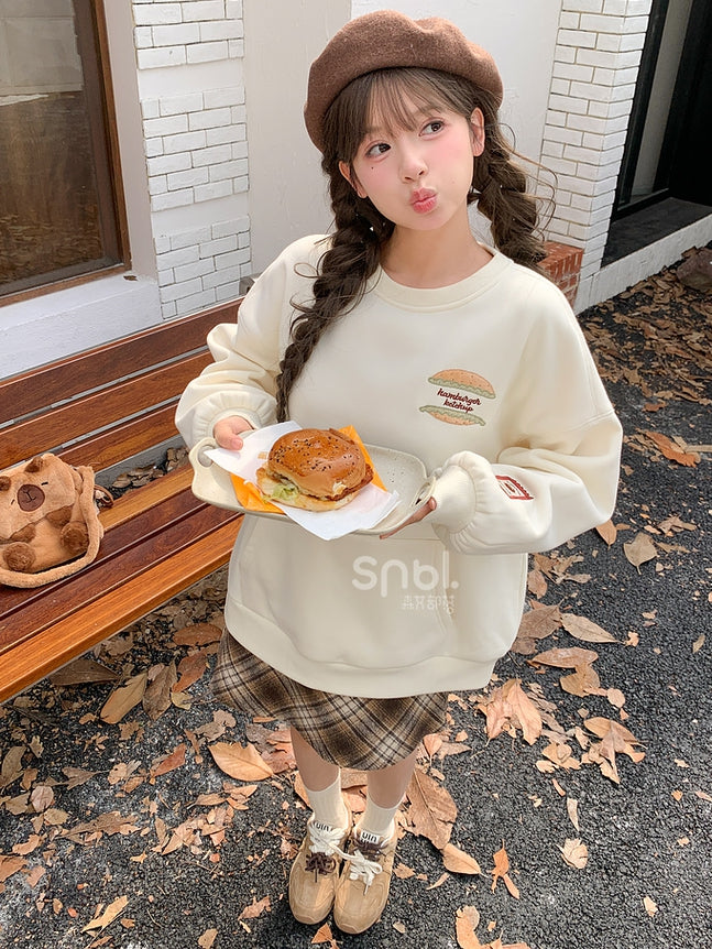 Süße Capybara Burger Applikation Beige Dickes Sweatshirt
