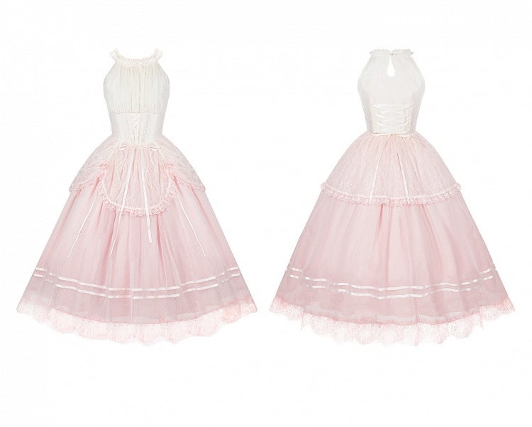 Pink Classic Gradient Lolita JSK Set with Cardigan and Hair Accessories - With PUJI