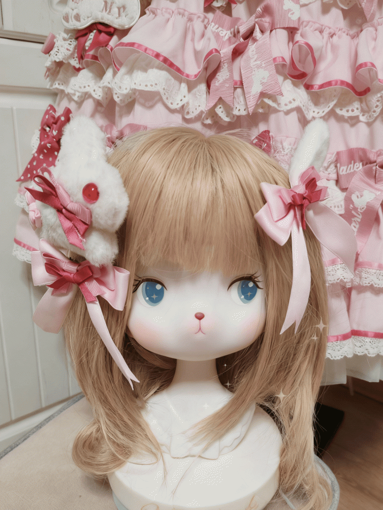 Two Sweet Plush Lolita + Bowknot Hairclip Hairclips White/Pink Bunny