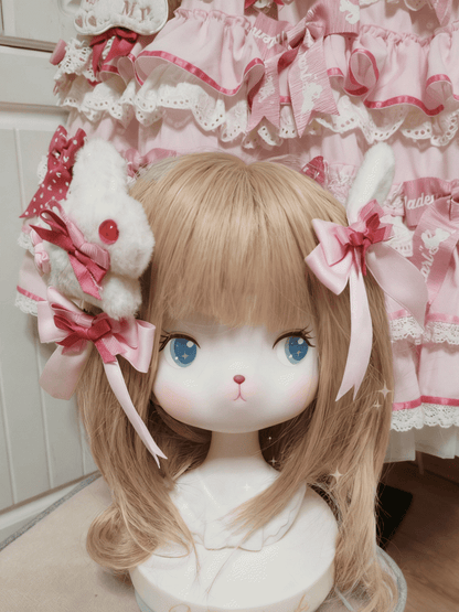 Two Sweet Plush Lolita + Bowknot Hairclip Hairclips White/Pink Bunny