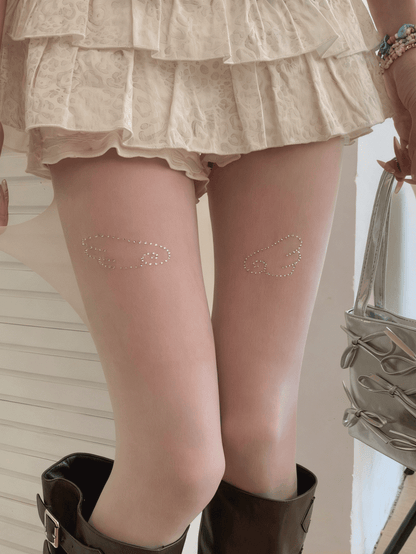 Semi-Sheer Shimmering Wings White/Black Pattern Tights