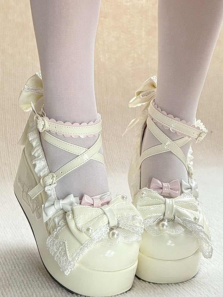 with in White Sweet PU Platforms Beadwork Lolita