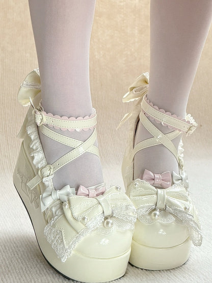 with in White Sweet PU Platforms Beadwork Lolita