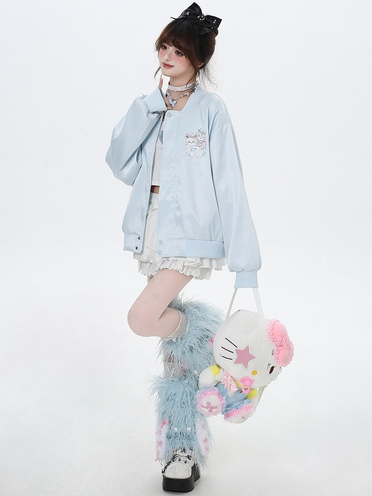 ライトブルー/ピンクのキャッツ スプリング ベースボール ジャケット