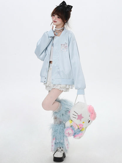 ライトブルー/ピンクのキャッツ スプリング ベースボール ジャケット