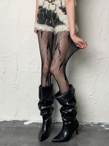 Schwarze Y2K Butterfly Hollow-Out Strumpfhose