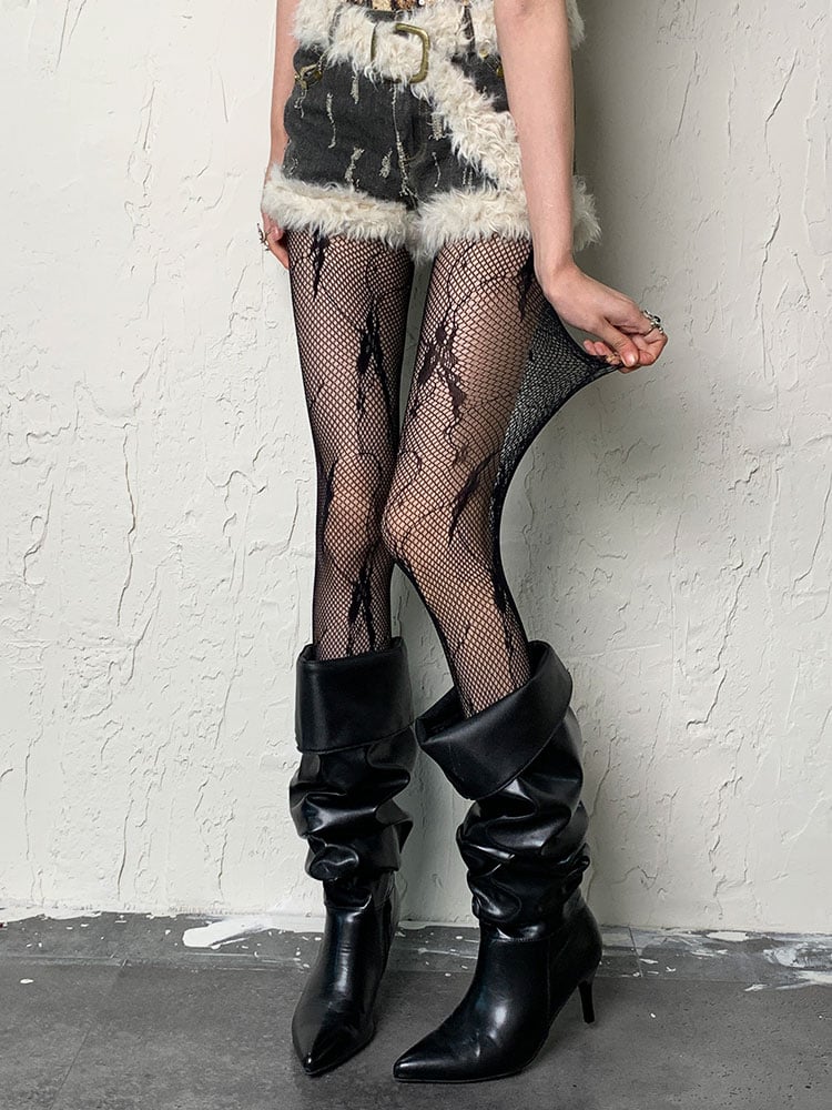 Y2K Black Butterfly Openwork Tights