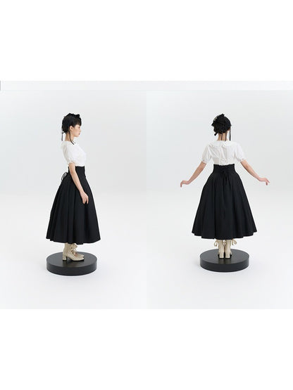 High Black Long Lolita Waist Skirt