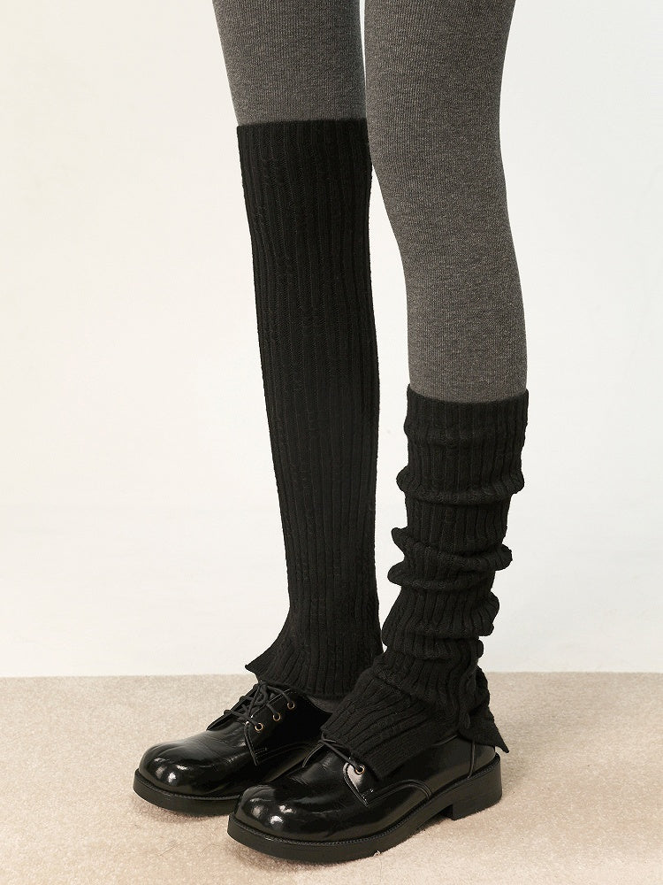 Striped Design Leg Black/Creamy Vertical with Warmers Pattern 35CM/48CM White/Gray Button