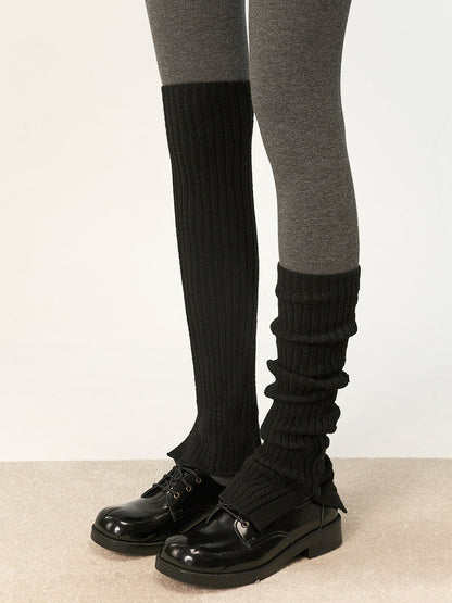 Striped Design Leg Black/Creamy Vertical with Warmers Pattern 35CM/48CM White/Gray Button