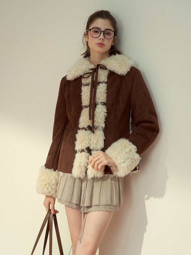 with Vintage Brown Toggle Collar Button Jacket Fur