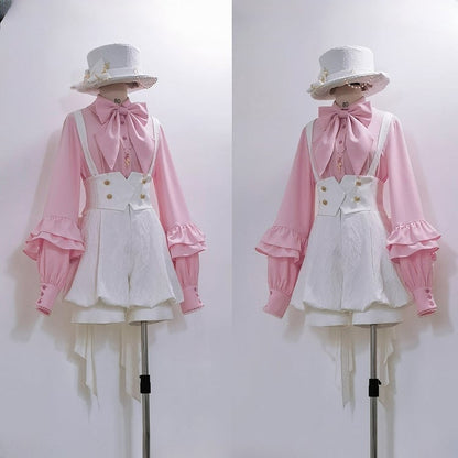Bowtie Ouji Long Bishop Sleeves Shirt with Pink Lolita
