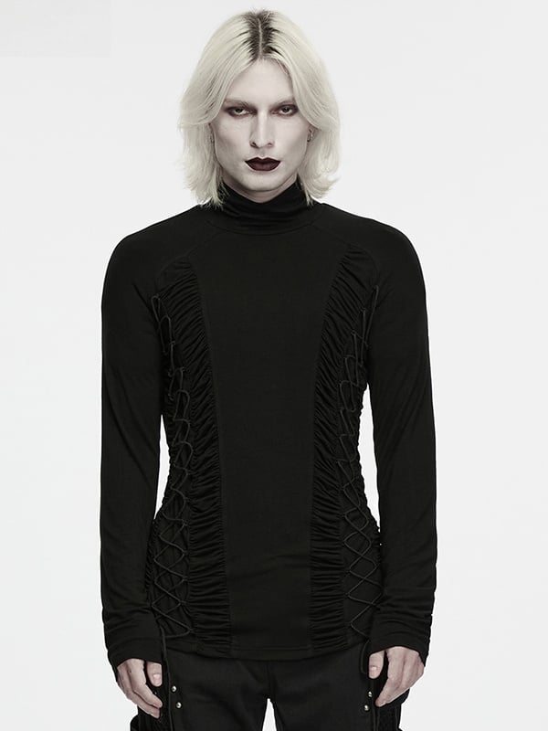 Dark Lace-up Turtle Neck Black Men's Base Layer - Punk Rave
