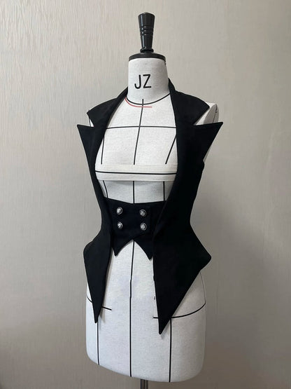 ブラックゴシック王子ロリータホルターネックブレザーカラーウエストコートBE003