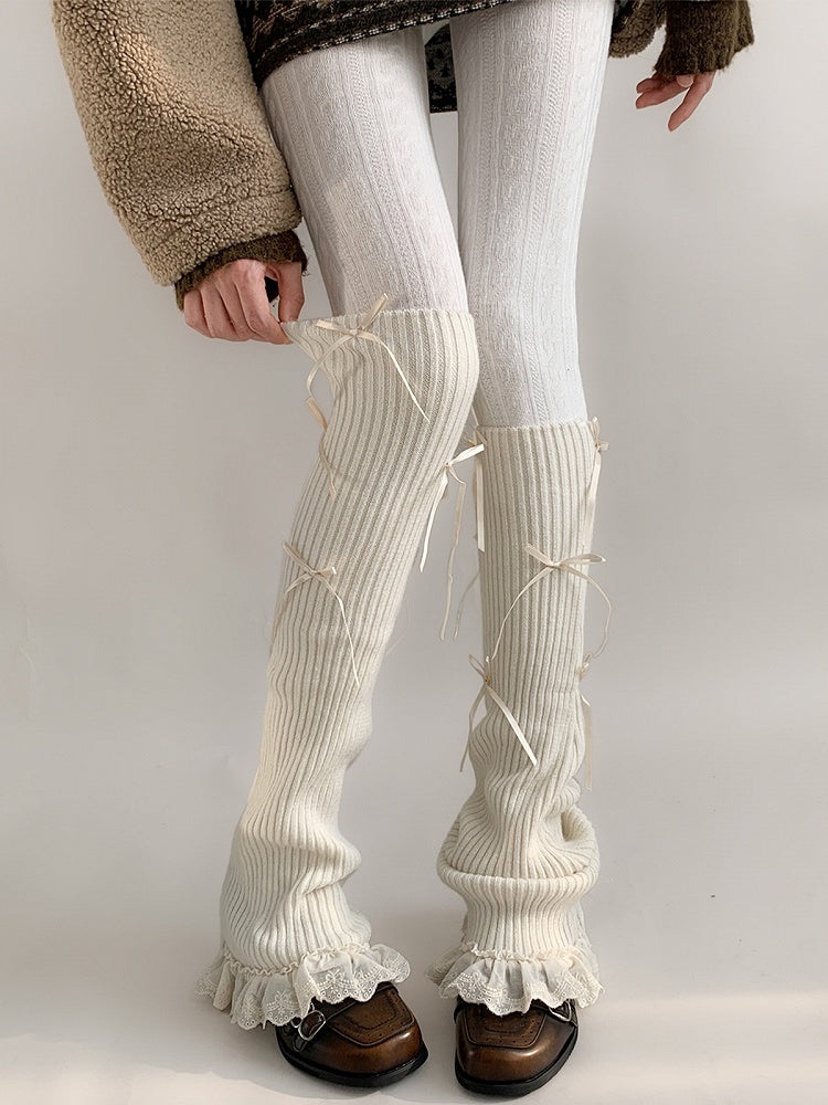 Colors) Ribbed Leg Lace Bow (4 Knit Warmers Trim