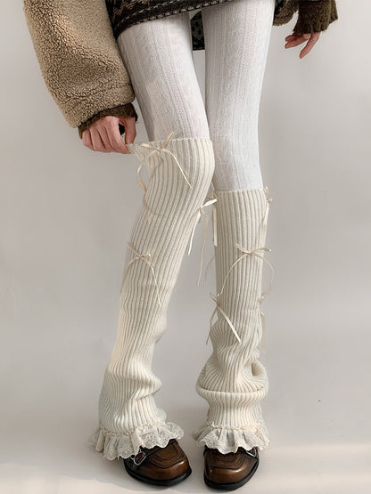 Colors) Ribbed Leg Lace Bow (4 Knit Warmers Trim