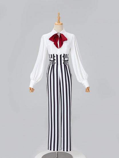 Clown Motif Corset Belt Striped High-Waist Trousers - DevilInspired Exclusive Collection