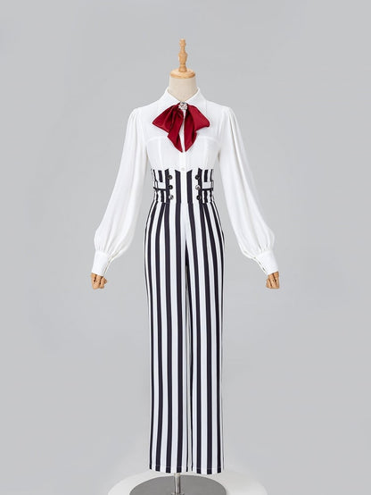 Clown-Inspired High-Waist Striped Pants with Corset Belt - DevilInspired Exclusive Collection