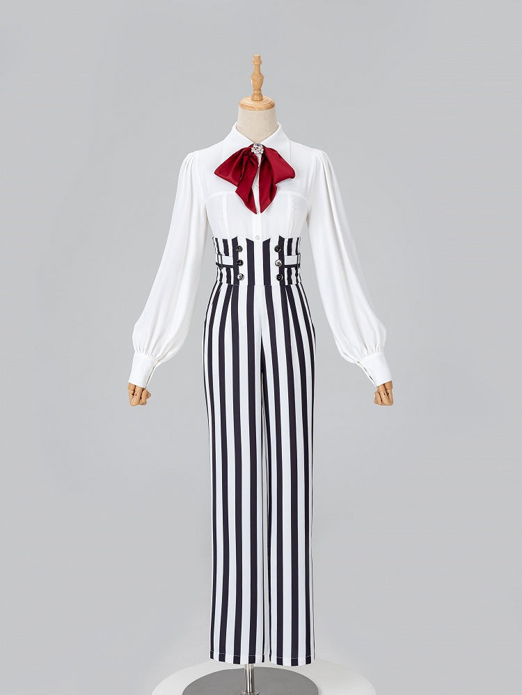 Refined White Long-Sleeve Top with Aristocratic Ouji Flair - DevilInspired Exclusive Collection