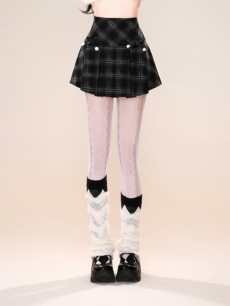 Black Red Plaid Pattern Detachable Bowknot Christmas Skirt