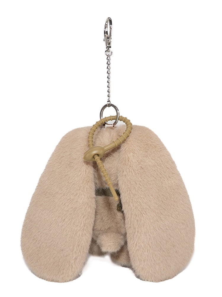 sign Bunny Khaki Heart Details Guro Kawaii - with Keychain Pattern Stitching Plaid